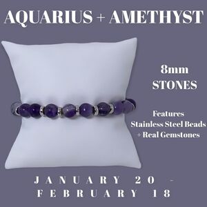 NWT Wool + Pepper Co. Zodiac + Gemstone - Aquarius + Amethyst Bracelet (Silver)